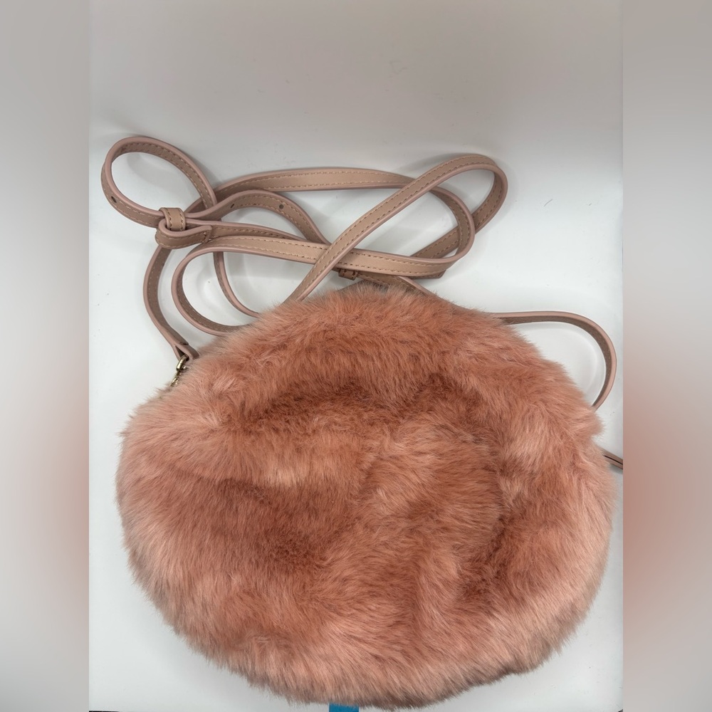 Furla Plush Faux Fur Crossbody Bag with ajustable leather strap - Warm Pink